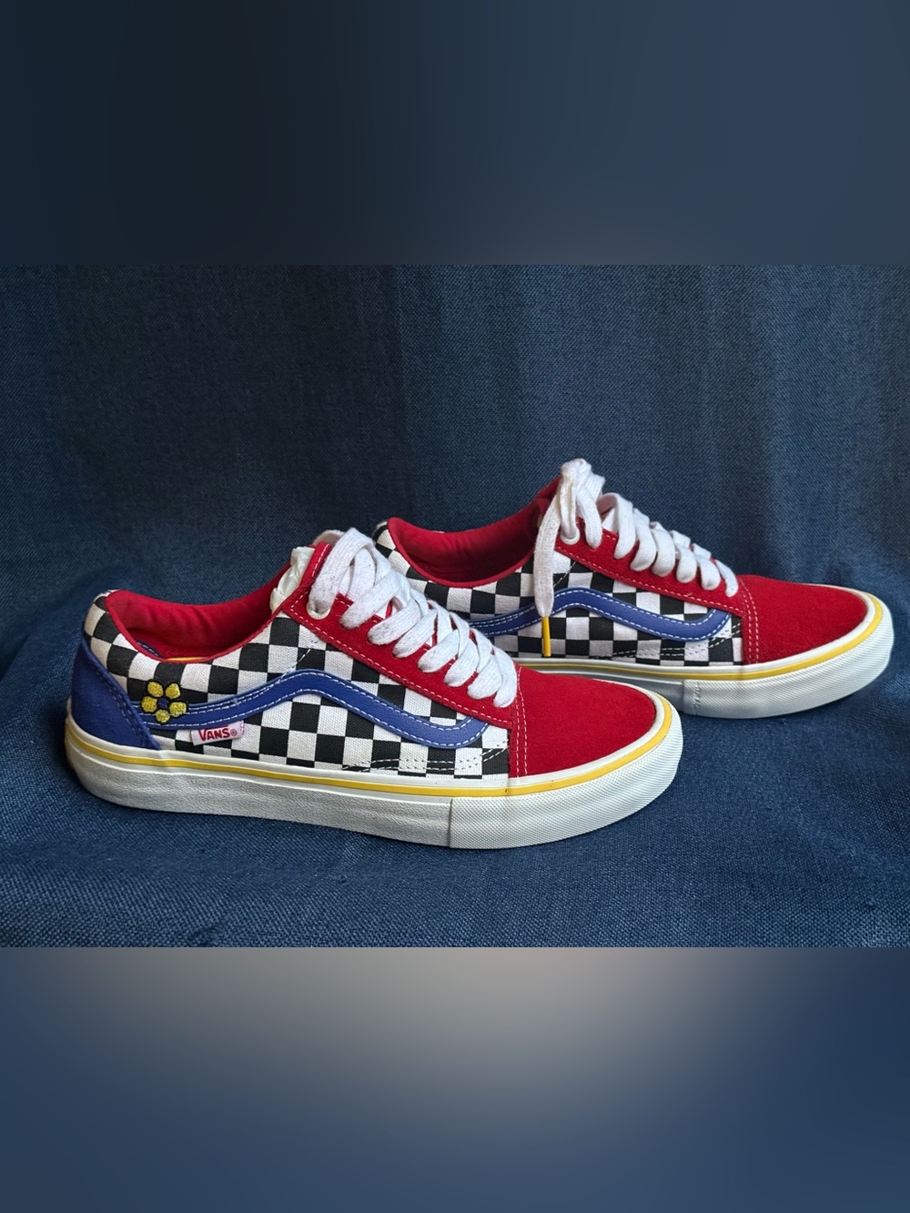 Vans Old Skool Pro Brighton Zeuner Red Checker Blue Skate Shoes Men 7.5 Wmn 9